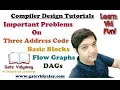Three Address Code DAGs Basic Blocks and Flow Graphs Important Problems