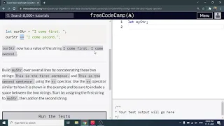 Concatenating Strings with the Plus Equals Operator - Freecodecamp org 29 Basic JavaScript