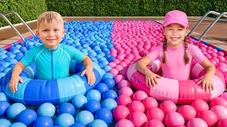 Tantangan Kolam Renang Pink vs Biru! Cerita Musim Panas untuk Anak