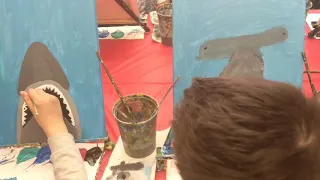 Shark Painting in Art Station Paint and Cookies Class