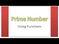 Prime Number Java Program Using Functions Java ISC