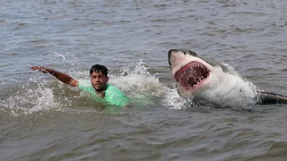 Shark Attack on Fishing Boat | fun made great white shark fish attack video 3