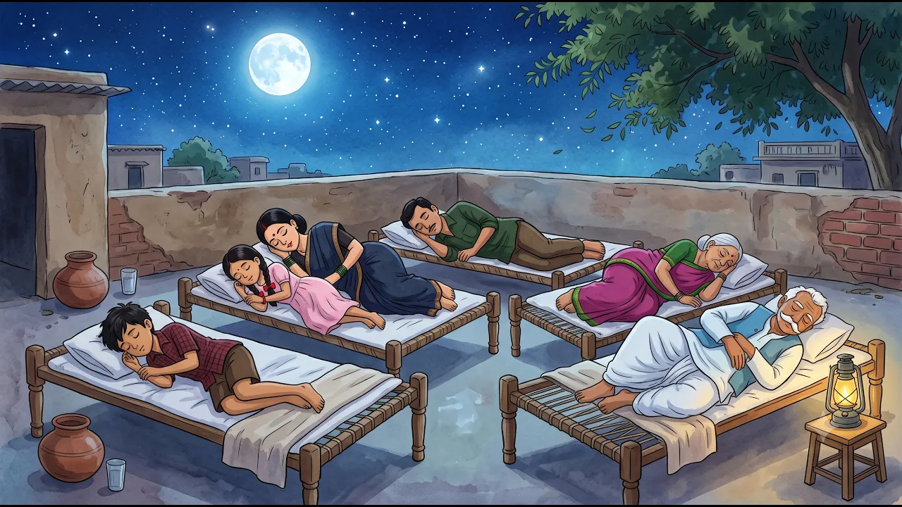 90s गाँव की तेज बारिश 🌩️| छत पर चारपाई, तेज बारिश और सैकड़ों तोते  | Ghibli Animation