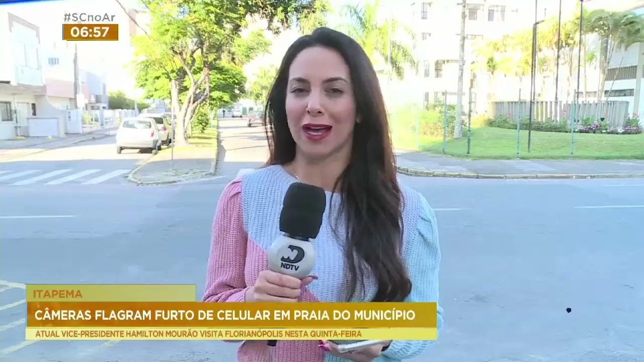 Câmeras de segurança flagram o exato momento de um furto na praia de Itapema
