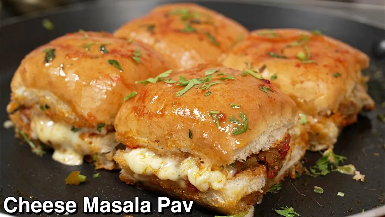 Mumbai Street Style Cheese Masala Pav - Masala Pav Recipe   Pav Bhaji Style