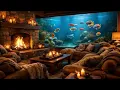 Relaxing Aquarium Sounds | Cozy Fireplace & Giant Wall Fish Tank Ambience