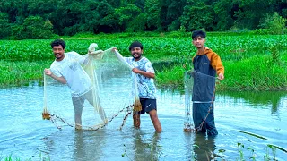 Triplets fishing🤣 ya 3 namume gaye fishing ko❤️ Cast net and Indian Gar
