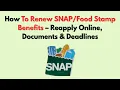 How To Renew Stamp Benefits - Reapply Online Documents Deadlines