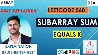 Subarray Sum Equals K Leetcode 560 Prefix Sum HashMap Java Brute-Better-Best