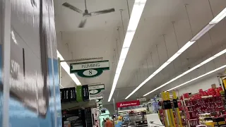 3 Dayton Leading Edge industrial ceiling fans in a hardware store