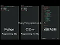 Python vs C C vs Assembly side by side comparison