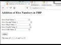 Addition of Five Numbers in PHP