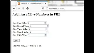 Addition of Five Numbers in PHP