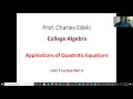 College Algebra Applications of Quadratic Equations Tutorial with problem examples