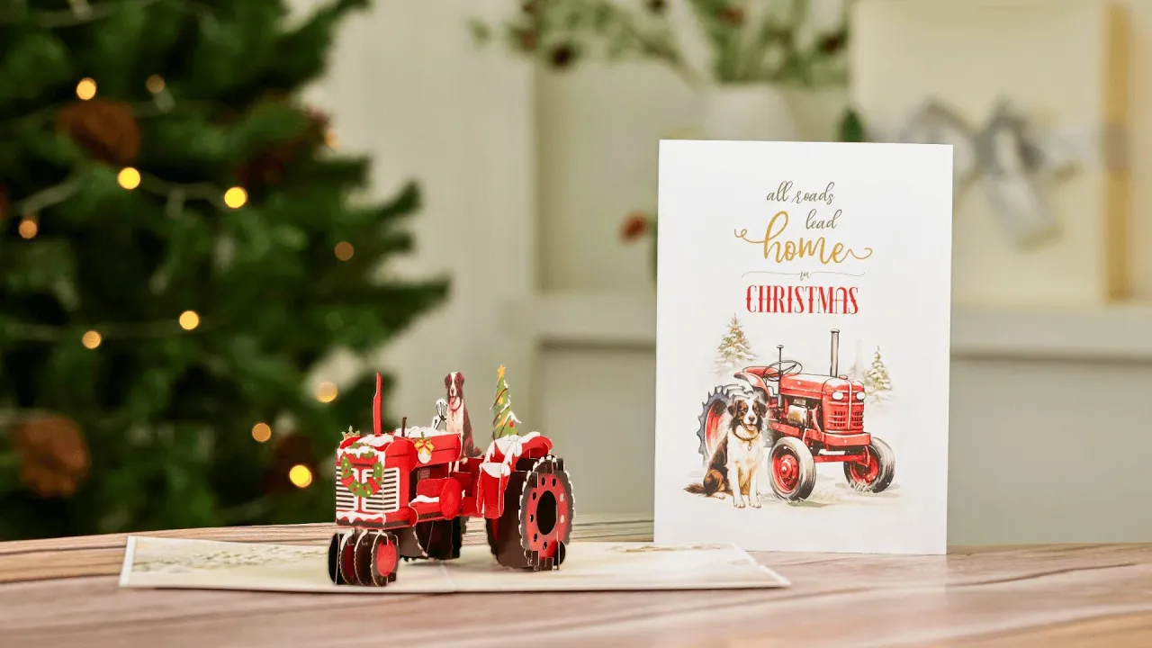 Christmas Vintage Tractor  pop up card