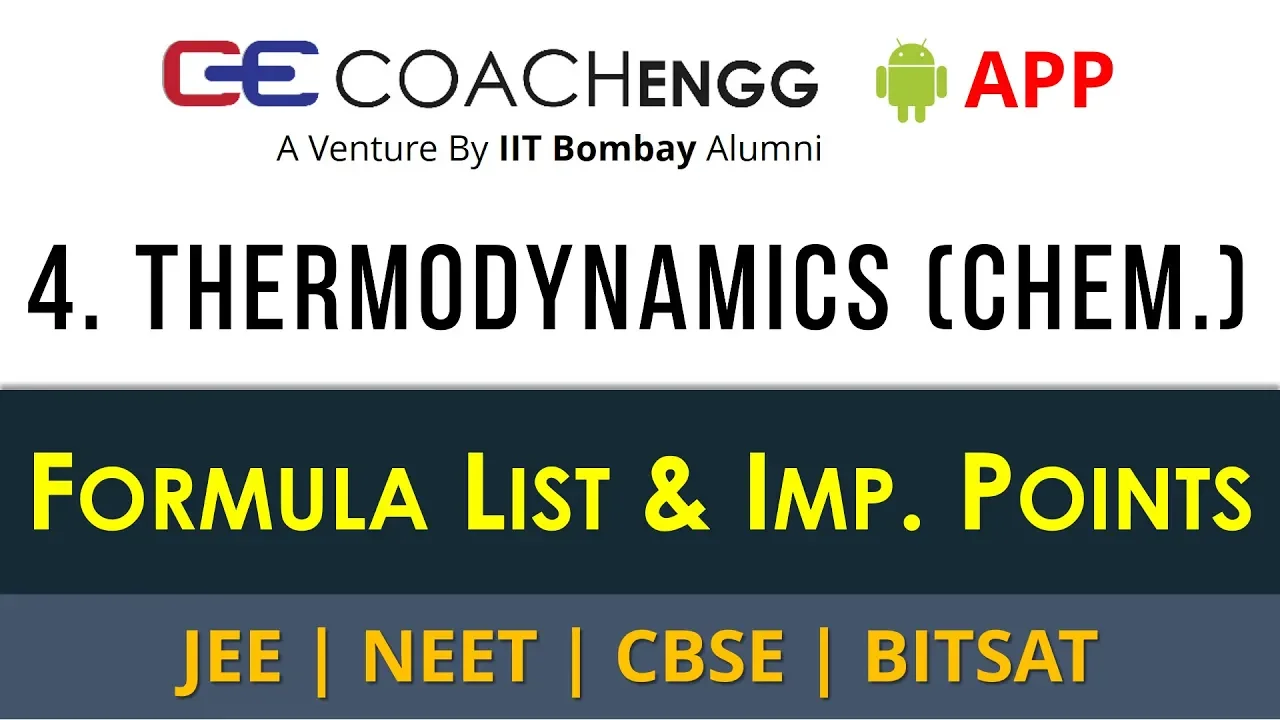 Thermodynamics – Formula List and Important Points for Revision - JEE CBSE NEET | COACHENGG APP