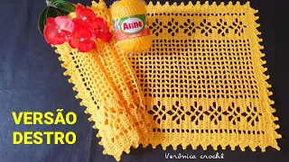 💛🌻Caminho de mesa em croche com a linha Anne/Trilho de mesa/Croche filé/Passo a passo(Versão destro)