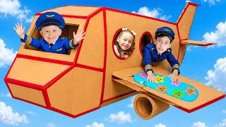Kids Travel on a Cardboard Airplane