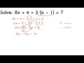 Solve 8x 4 3 X-1 7 Linear equation in one variable class 8 maths How to solve linear equation