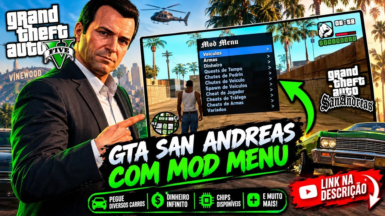 GTA San Andreas COM MOD MENU na ÚLTIMA VERSÃO | Dinheiro Infinito, Carros e Muito Mais!