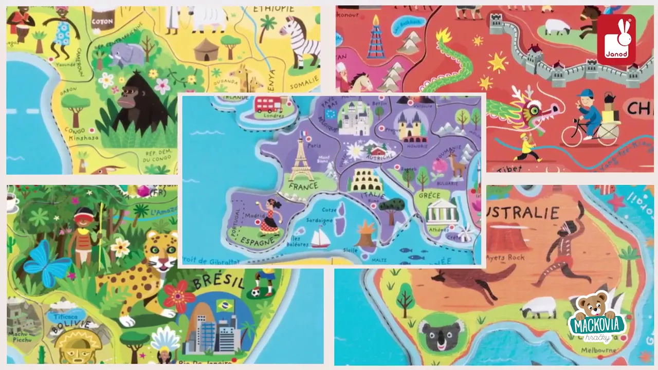 Magnetky pre deti - Magnetická mapa sveta Magnetic World Puzzle English Version Janod - 4