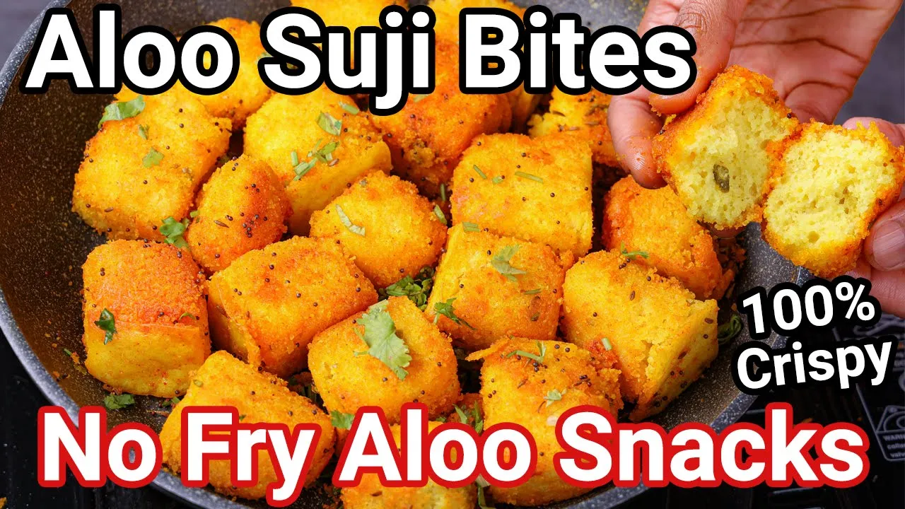 Aloo Sooji Roast Bites Recipe - Instant Suji Nastha   No Fry Suji Potato Bites - Healthy Kids Snack