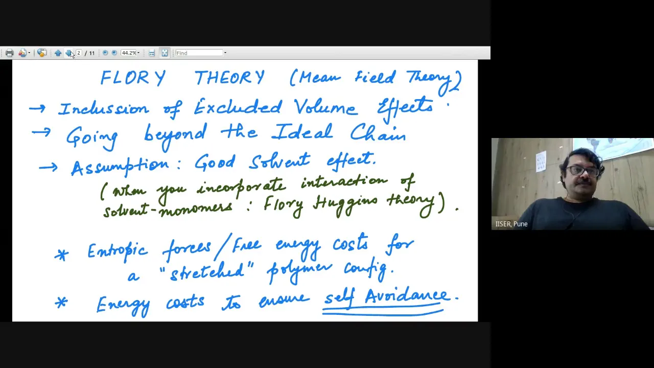 Flory theory of polmers: Polymers with ex. vol. interactions. Entropic (rubber) elasticity