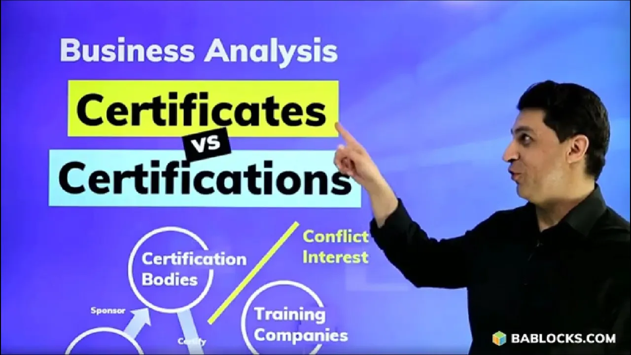 Outline Video Business Analysis Certificates vs Certifications (IIBA, PMI, BCS, IREB)