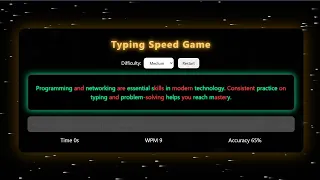 Advanced Typing Speed Game HTML CSS JavaScript Easy Medium Hard Levels Animated Background