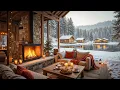 Relaxing Winter Ambience at Cozy Fireside Porch 🔥 Soothing Jazz Music Background for Relaxation