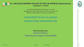 Constructors Destructors OOPs with Python Programming SNS Institutions