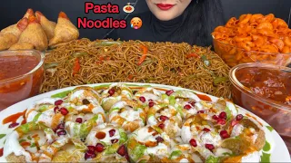 ASMR EATING DAHIPURI,NOODLES,ALOO SAMOSA,MANCHURIAN,MACARONI PASTA