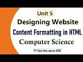 Content formatting or Text Formatting in HTML Chapter no 5 Web Designing 9th class computer 2020