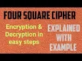 Four square cipher explaind with example in encryption and Decryption