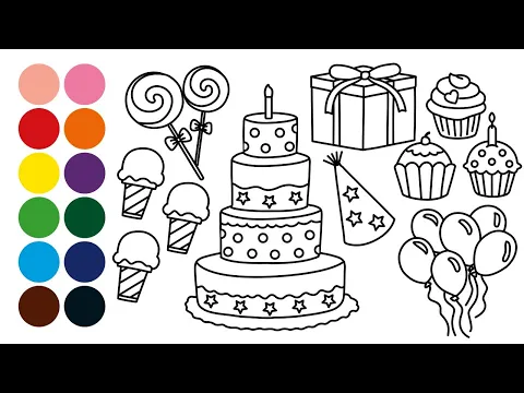 Download MP3 FIESTA DE CUMPLEAÑOS aprender a dibujar y colorear para niños - Dibujos para niños