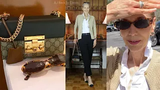 Style Gucci Padlock Bag Black Ankle Pants Tan Cardigan Plus Talbots Pants Try-On