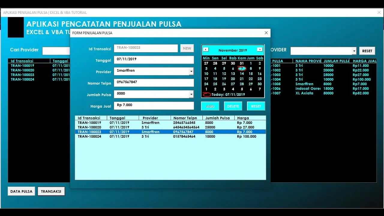 GRATISS!!! - APLIKASI PENCATATAN PEMBUKUAN PENJUALAN PULSA SEDERHANA VBA EXCEL | XZEROONE 77