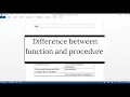 Difference Between Function And Procedure In PL-SQL Oracle PL-SQL Interview Question