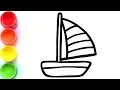 Colorful Sailboat Water Wave drawing and coloring pages for kids toddlers Tom Toy Art