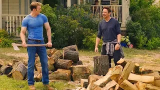 Tony Stark Steve Rogers Chopping Wood Scene - Avengers Age of Ultron 2015 Movie CLIP