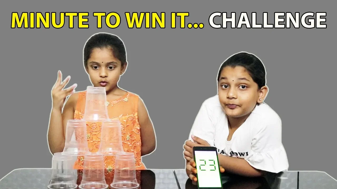 One Hand Cup Stacking Challenge   Minute to Win It   Kids Food Challenge