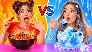 Tantangan Makanan Api vs. Es! 🔴🔵 24 Jam Rasa Ekstrim oleh 123 GO! dengan 123 GO! Challenge