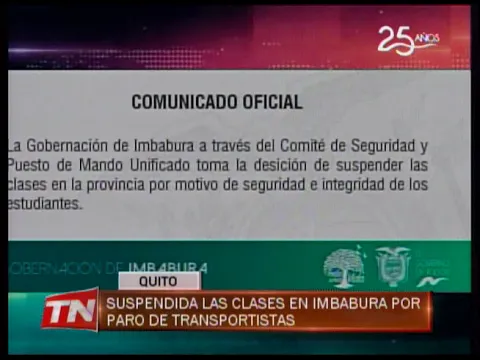 Suspendida las clases en Imbabura por paro de transportista