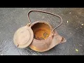 Restoring Antique Cast Iron Tea Pot - How to Season Clean Cast Iron