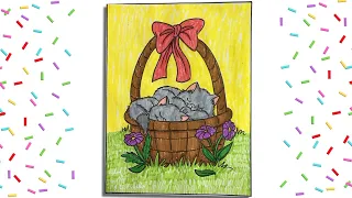 Coloring Kittens in a Basket Coloring Page with Markers Speed Coloring Time Lapse