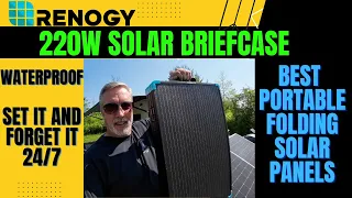 Renogy 220W Solar Briefcase. Best portable solar panels. Waterproof, so you can leave them out 24/7