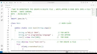 CREATE AND DELETE TEXT FILE WRITE APPEND READ INTO FILE JAVA PROGRAMMING
