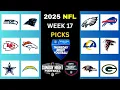 2025 NFL WEEK 17 GAME PICKS FULL WEEK PREDICTIONS