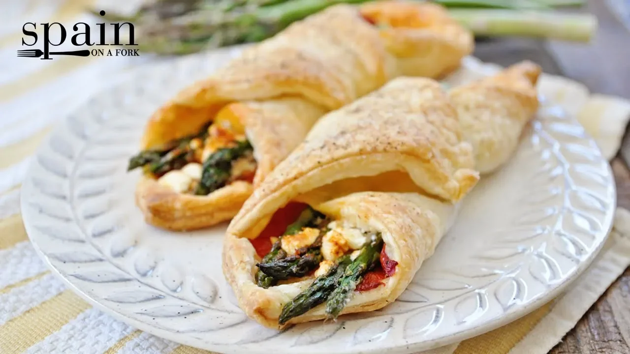 Asparagus Puff Pastry Bundles with Roasted Peppers & Goat Cheese