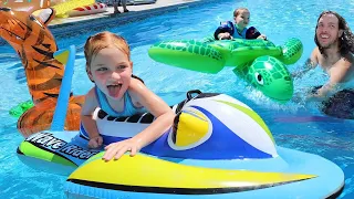 FAMiLY POOL PARTY Adley Niko Water Slide on inflatable Animals Swimming in new AforAdley merch